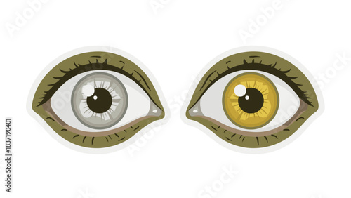 Two Pixelated Eyes One Silver One Gold with Dark Eyelids and Dark Background Detailed Digital Art