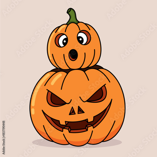 Stack of black and white pumpkins with excited faces for Halloween and autumn fun. Suitable for seasonal designs and celebrations