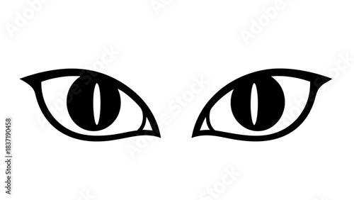 Two Stylized Black And White Cat Eyes With Vertical Pupils On A Plain White Background
