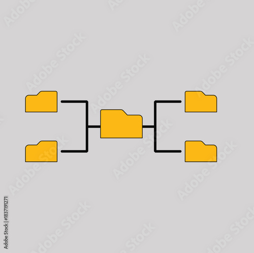 Vector illustration template of a computer document folder diagram with flat black lines. Charts, icons, digital, technology.