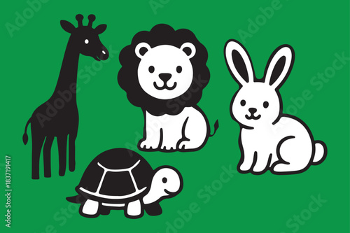 Animal Silhouette Collection Vector Icon, Coloring Books Design Elements Set.