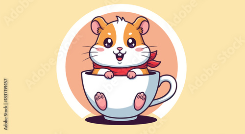 Cartoon hamster in teacup smiling adorable character design illustration