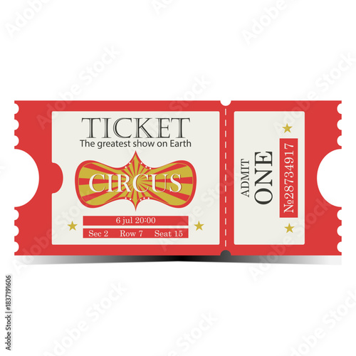 A circus ticket. Editable. Vintage ticket template, old carnival entry ticket. Carnival show.  Admission coupons of carnival amusement show. Vector illustration