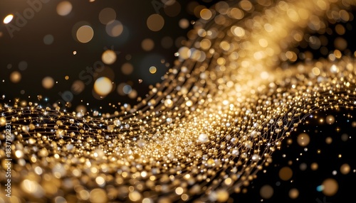 Abstract Golden Glitter Wave Background with Sparkling Bokeh Effect and Shimmering Lights