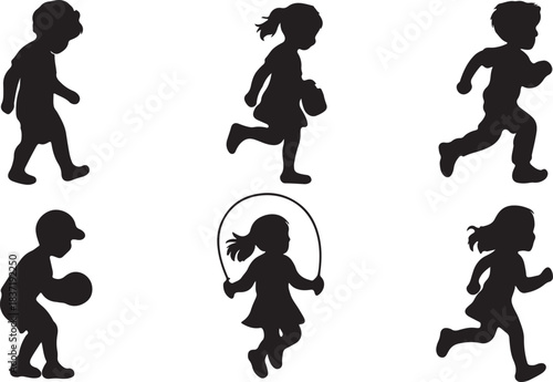  children in motion scenes silhouette vector
