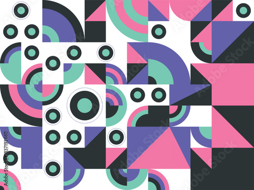 Vibrant Geometric Patterns and Abstract Shapes in a Dynamic Composition