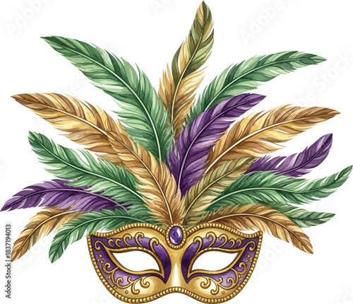 Mardi Gras Carnival Mask with Feathers Vector Art