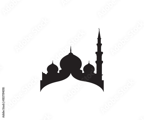 Islamic Mosque Silhouette Vector | Black Masjid Icon Design | Muslim Art Graphic