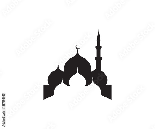 Islamic Mosque Silhouette Vector | Black Masjid Icon Design | Muslim Art Graphic