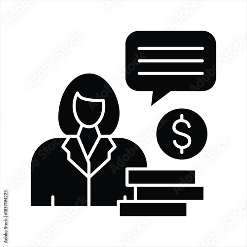 Professional financial consultant providing expert business communication and wealth management strategies, an icon representing monetary advice and investment guidance