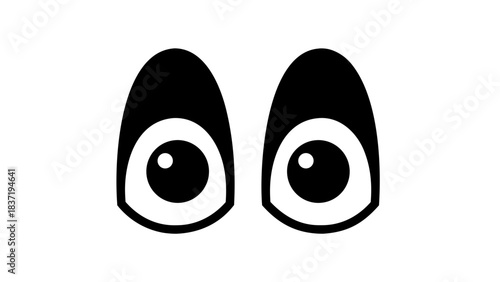 Whimsical Cartoon Eyes with Black Pupils and White Sclera on a Clean White Background Evoking Curiosity and Surprise Simple Graphic Illustration