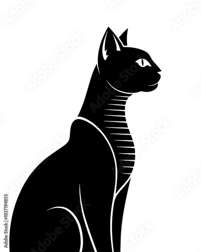 Stunning black Egyptian style cat silhouette elegantly poised against a crisp white background