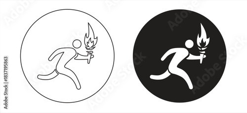 Icon of a male athlete running while holding the Olympic flame torch, Vector illustration.