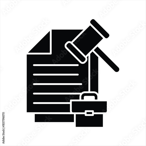 Comprehensive Legal Services Icon Representing Justice, Business Law, and Documentation for Attorney Consultation and Courtroom Proceedings