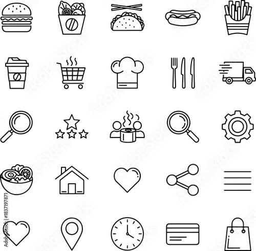 Collection of Food and Restaurant Icons in Flat Design Style for Web and Mobile Applications
