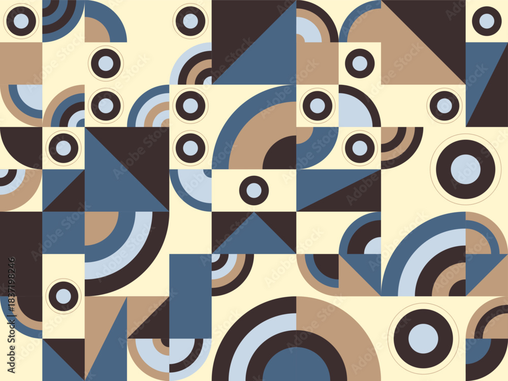 Naklejka premium Dynamic and abstract geometric pattern design showcasing retro aesthetic with vibrant shapes and harmonious arrangement for backgrounds and contemporary projects