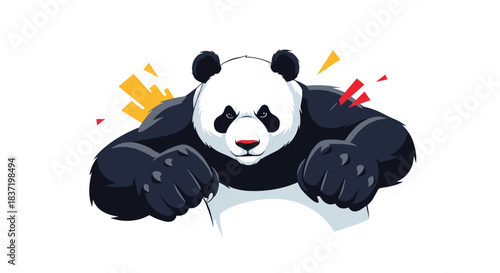 Powerful and angry panda character looking fierce and ready to fight, depicted in a dynamic and aggressive comic book art style.