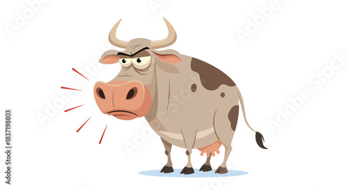 A very grumpy and angry cartoon cow with crossed eyes and steam coming from its nostrils, conveying a strong sense of frustration and a bad mood.