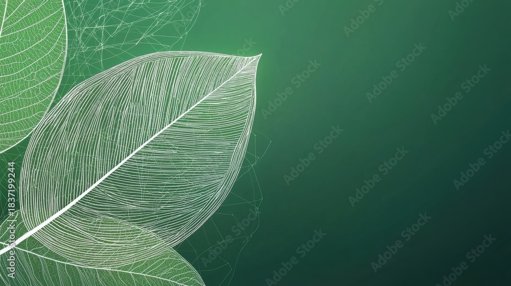 Fototapeta premium Sustainability Leaf Icon Abstract leaf icon made of swirling lines, green gradient background, represents eco consciousness and environmental awareness