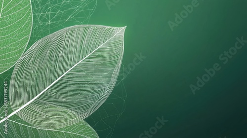 Sustainability Leaf Icon Abstract leaf icon made of swirling lines, green gradient background, represents eco consciousness and environmental awareness