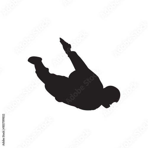 Freefall jumper silhouette. Solid freefall silhouette in horizontal position. great for parachute, skydiving and adrenaline themed projects. Editable vector.