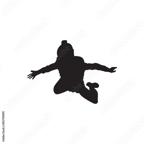 Skydiver silhouette. Dynamic skydiver silhouette in mid air. perfect for extreme sports, adventure and travel designs. Scalable vector, print-ready.