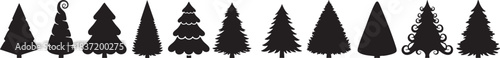 Collection of Black Christmas Tree Silhouettes on White Background holiday decoration