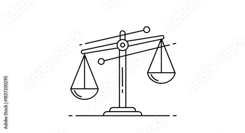 A minimalist black and white line art icon of unbalanced scales of justice representing law and inequality concepts.