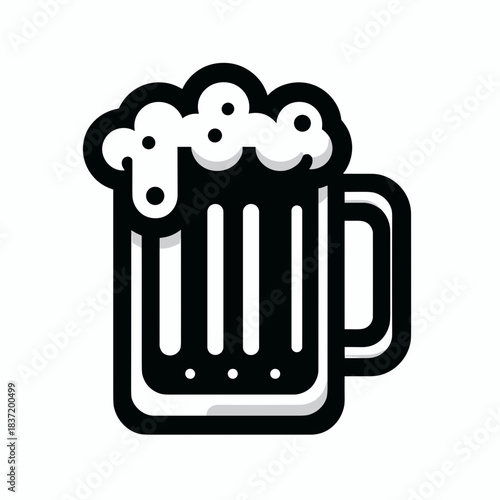 Beer mug with frothy head on a white background