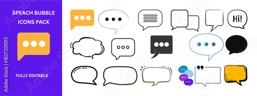 Comprehensive Speech Bubble Pack, Clean Outline and Colorful Message Balloons, Modern Chat Icons for UI, Stickers, Comics, and Social Media Communication Designs