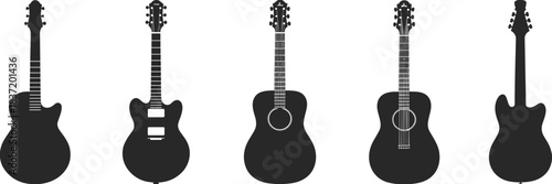 Silhouettes of Electric and Acoustic Guitars, Musical Instrument Shapes, Guitar Models, String Instruments, Music Design, Rock, Jazz, and Sound
