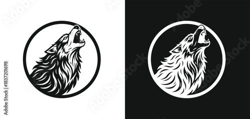 Vintage style black and white wolf head illustration, Veactor, EPS