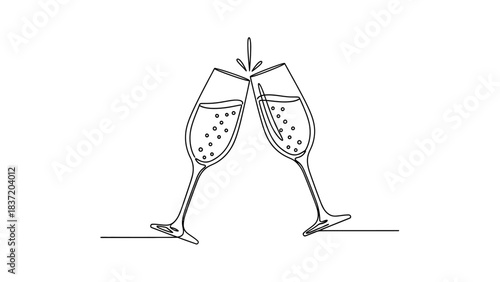 Cheers with Sparkling Wine: Two champagne flutes clink together in a gesture of celebration, a symbol of joy and togetherness, and creating a sense of festivity.