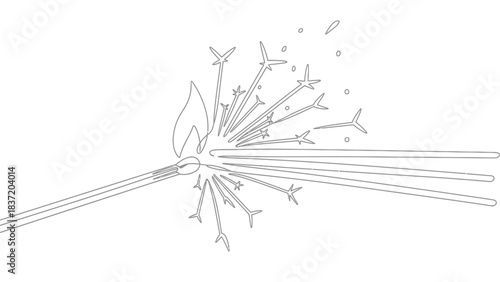 Sparkling Ignition: A close-up illustration of a lit match bursts with radiant sparks, capturing the moment of ignition and transformation.