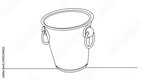 Outline of Elegant Bucket: A minimalist line drawing showcases a simple and elegant bucket with handles, suggesting a sense of practicality and clean design. 
