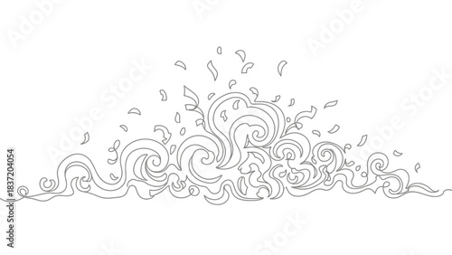 Blue abstract floral vector ornament with swirling decorative elements