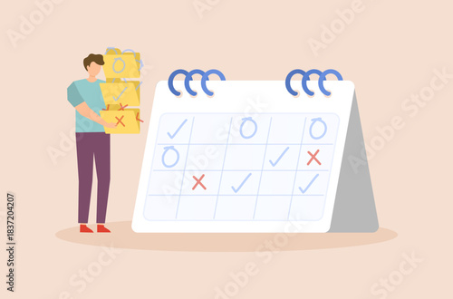 Male office employee holding folders and carefully reviewing important tasks with prioritize before arranging to calendar. A man is focusing on planning, scheduling, and organizing work planning.