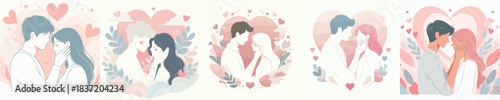Couple Holding Cheeks. Valentine's Theme. Vector, minimalist, illustration, icon set.