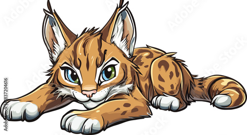 cartoon illustration of a relaxing Bobcat