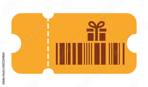 A stylized yellow ticket with a gift icon and barcode symbolizes winning a prize.