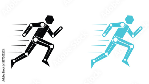 Running Robot Icon Set: Speed, AI, Technology, Cyberpunk, and Future Concept Vector.