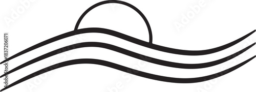 Black silhouette of stylized waves and a sun Keywords: waves, water, sea, ocean, sun, sunrise