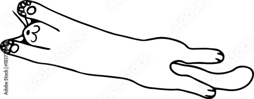 A cute funny cat lying on its back stretched out and showing its belly, drawn with crooked grunge lines