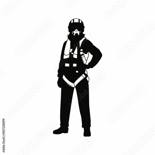 vector silhouette of a parachutist in full clothing on a white background
