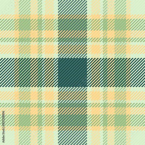 Figure plaid pattern texture, diagonal seamless background fabric. Sixties vector tartan check textile in light and amber colors.