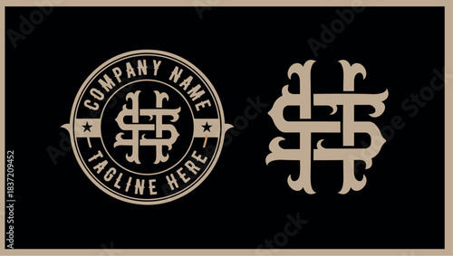 Elegant monogram sh logo design with intertwined letters and oval emblem