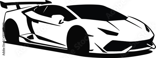 Sleek white sports car with aggressive aerodynamics and spoiler