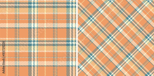 Texture fabric pattern of check seamless plaid with a textile tartan background vector. Set in gold colors. Messy stripe patterns in clothing.