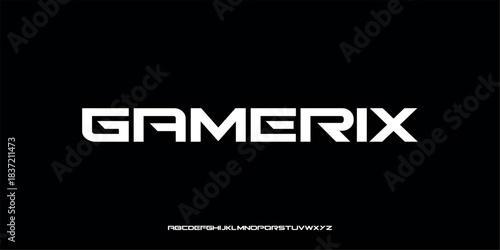 Vector illustration of a futuristic style alphabet letter display designed with bold, square, and precise letter shapes.