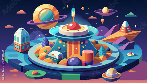 Generative AI-inspired food presentation in bold vector style with futuristic dish arrangement